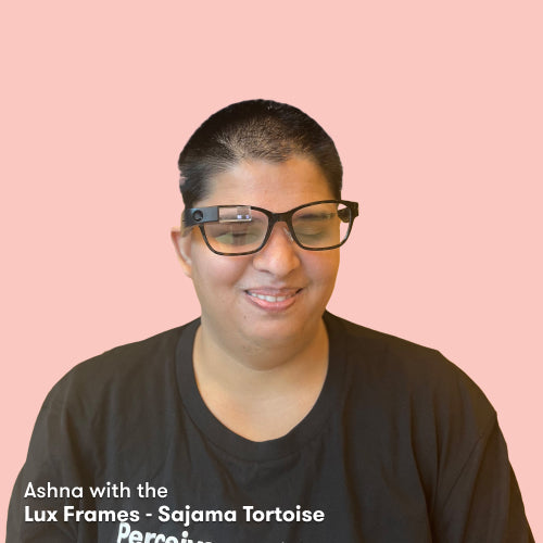 Ashna wearing the Envision Glasses with the Lux Frames - Sajama Tortoise