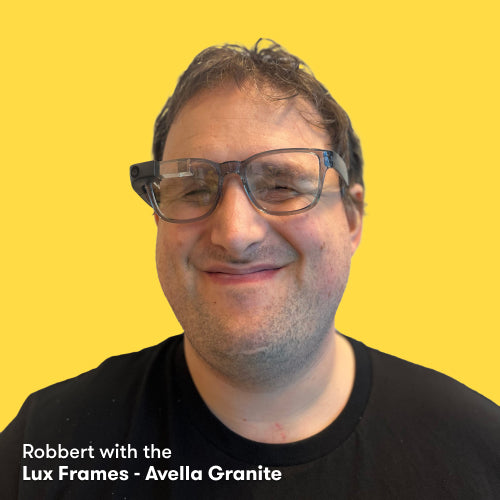 Robbert wearing the Envision Glasses with the Lux Frames - Avella Granite.