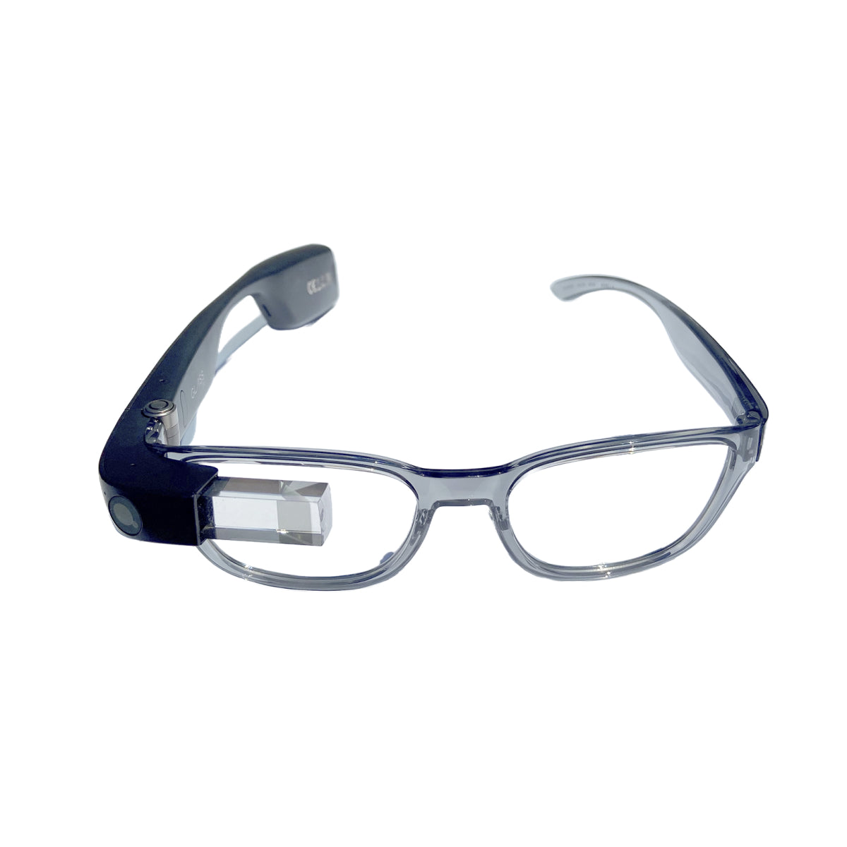 Transparent grey frames attached to the Envision Glasses - Front view
