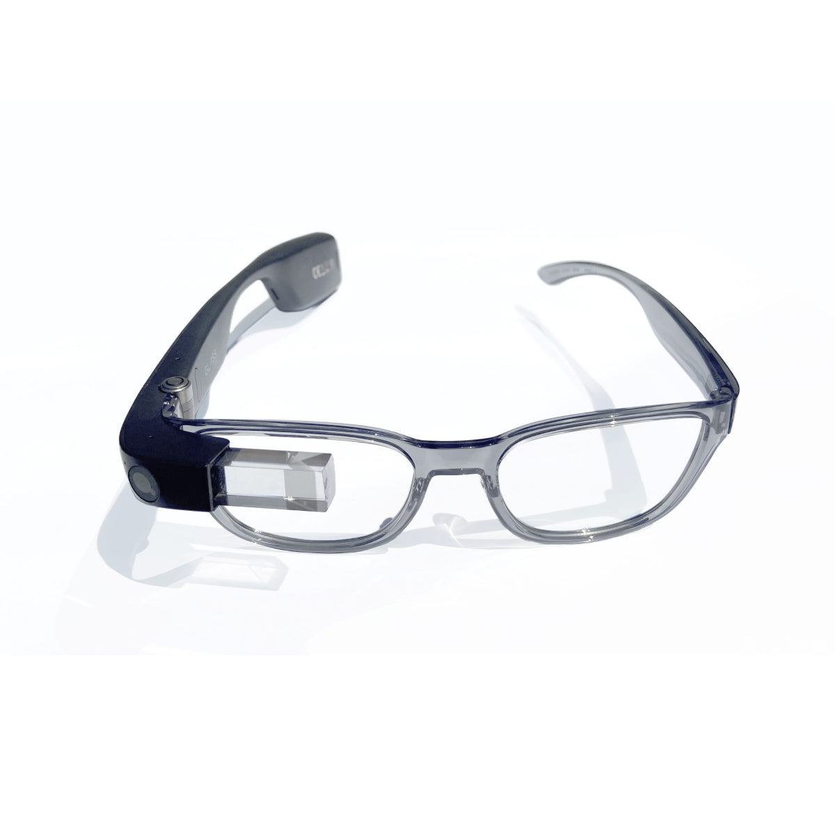 Transparent grey frames attached to the Envision Glasses - Front view