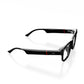Black smartglasses from the side on a white background. On the side it reads 'Solos'.