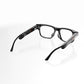 Black smartglasses with a brown transparent frame front from the back on a white background.