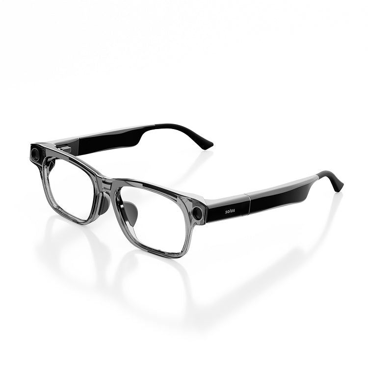 Black smartglasses with dark gray transparent on a white background