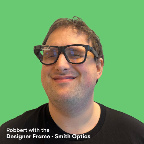 Portrait photo of Robbert wearing the Envision Glasses in combination with the Smith Optics Frames