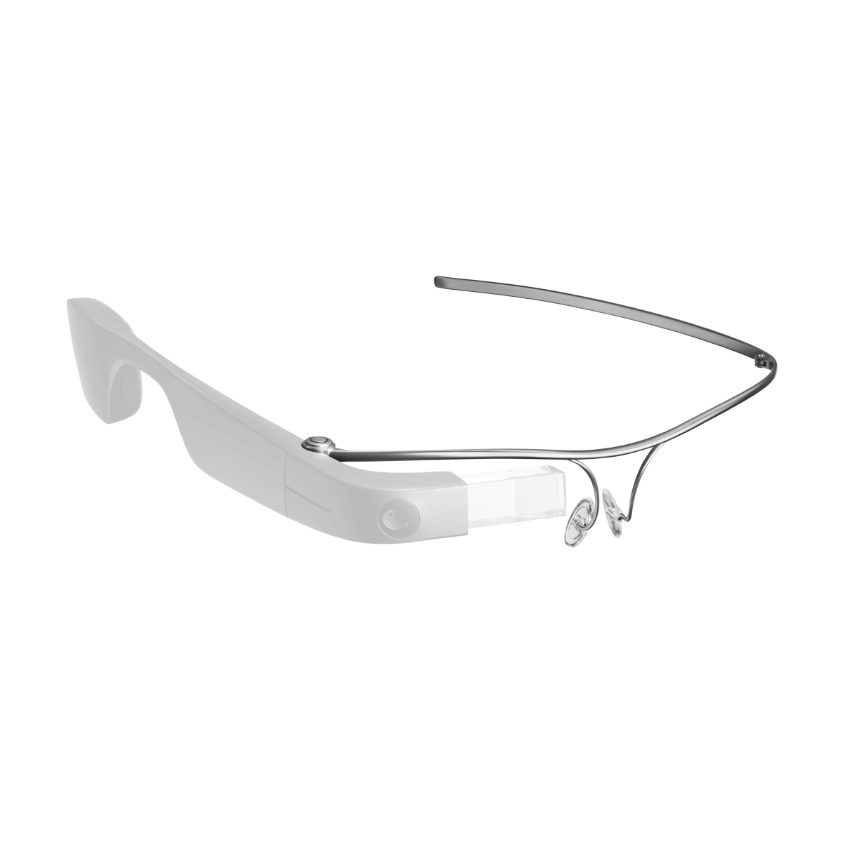 3/4 front view of the titanium lightweight frames that are attached to the Envision Glasses Body. The body of the Envision Glasses has a lowered transparency so the frame stands out more.