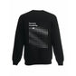 Back view of a black sweater. There is a big bold white dotted print. On the left top it says 'Perceive Possibility'.
